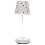 Lampa stołowa ładowana z ażurowymi        gwiazdkami biała