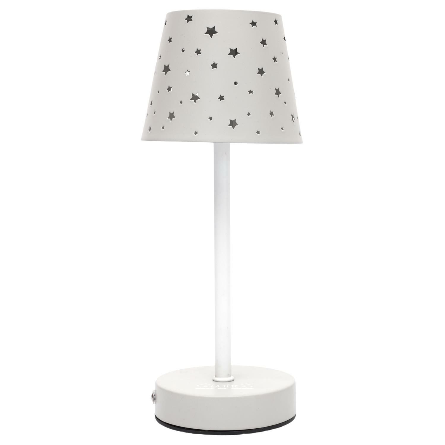 Lampa stołowa ładowana z ażurowymi        gwiazdkami biała